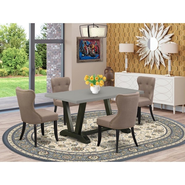 East West Furniture 5 Piece V-Style Modern Dining Set - Wire Brushed Black - V696SI648-5