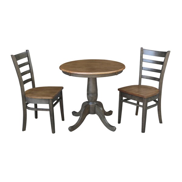 International Concepts Round 30 in Rd Top Pedestal Table, 2 Emily Chairs, Hickory/Washed Coal, 30 in W, 30 in L, 29.1 in H - K45-30RT-C617P