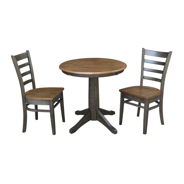 International Concepts Round 30 in Rd Top Pedestal Table, 2 Emily Chairs, Hickory/Washed Coal, 30 in W, 30 in L, 29.9 in H - K45-30RT-27B-C617P