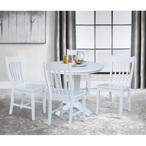 International Concepts 36 in. Solid Wood Round Top Pedestal Dining Table with 4 Chairs in White - K08-36RT-23B-C61-4