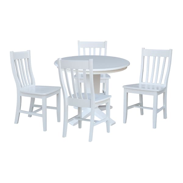 International Concepts 36 in. Solid Wood Round Top Pedestal Dining Table with 4 Chairs in White - K08-36RT-23B-C61-4
