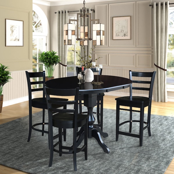 International Concepts 36 in. Round Counter Height Extension Dining Table w/12 in. Leaf and 4 Emily Counter Height Stools - K46-36RXT-11-S6172-4