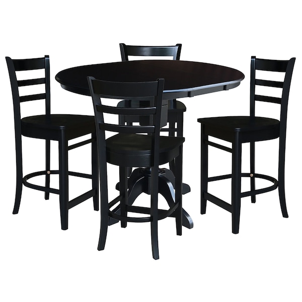 International Concepts 36 in. Round Counter Height Extension Dining Table w/12 in. Leaf and 4 Emily Counter Height Stools - K46-36RXT-11-S6172-4