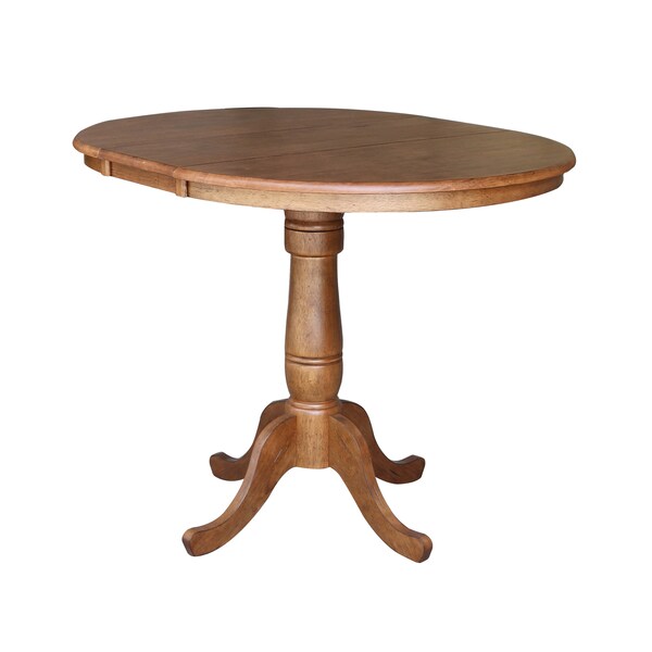 International Concepts Round 36 in Round Top Pedestal Table with 12 in Leaf, 35.3 in H, Distressed Oak, 36 in W, 48 in L - K42-36RXT-6B