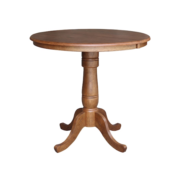 International Concepts Round 36 in Round Top Pedestal Table with 12 in Leaf, 35.3 in H, Distressed Oak, 36 in W, 48 in L - K42-36RXT-6B