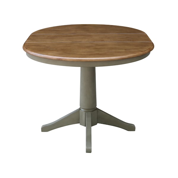 International Concepts Round 36 in Rd Top Ped Table, 12 in Leaf, Dining Ht, Hickory/Stone, 36 in W, 48 in L, 30.1 in H, Wood - K41-36RXT-27B