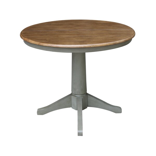 International Concepts Round 36 in Rd Top Ped Table, 12 in Leaf, Dining Ht, Hickory/Stone, 36 in W, 48 in L, 30.1 in H, Wood - K41-36RXT-27B