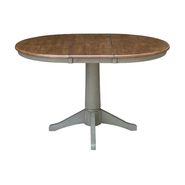International Concepts Round 36 in Rd Top Ped Table, 12 in Leaf, Dining Ht, Hickory/Stone, 36 in W, 48 in L, 30.1 in H, Wood - K41-36RXT-27B