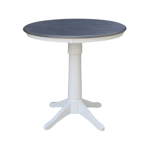 International Concepts 36 in. Solid Wood Round Top Pedestal Counter Height Dining Table w/4 Stools in White/Heather Gray - K05-36RT-27B-S102-4