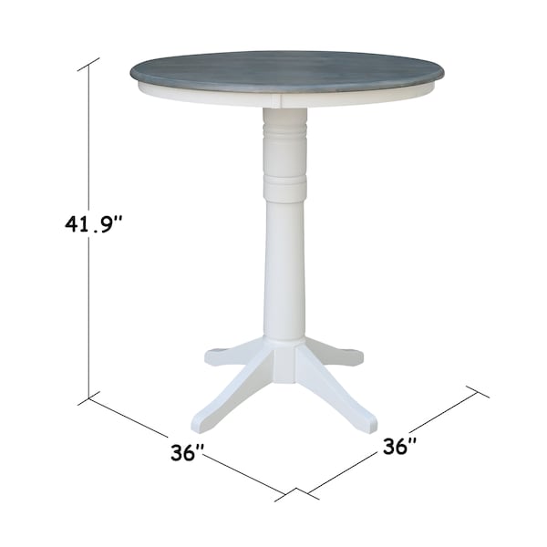 International Concepts Round 36 in Rd Top Pedestal Table, Bar Ht, White/Heather Gray, 36 in W, 36 in L, 41.9 in H, Wood - K05-36RT-27B-6B-2