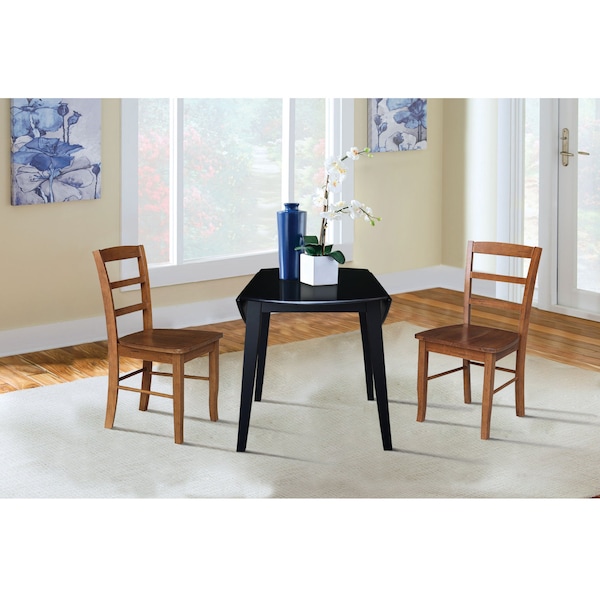 International Concepts 42 in. Solid Wood Round Dual Drop Leaf Dining Table with 2 Chairs in Black/Distressed Oak - K46-42DL-C42-2-2