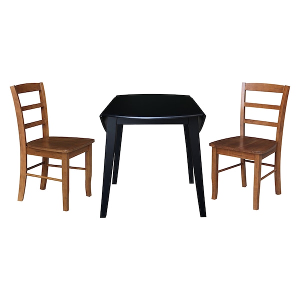 International Concepts 42 in. Solid Wood Round Dual Drop Leaf Dining Table with 2 Chairs in Black/Distressed Oak - K46-42DL-C42-2-2