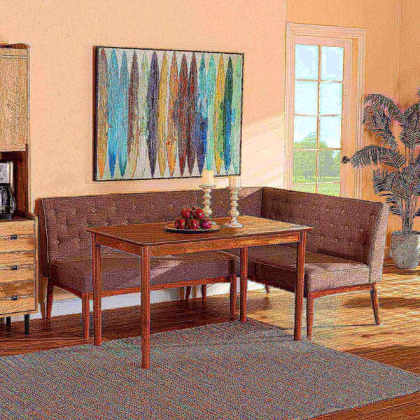Baxton Studio Riordan Mid-Century Modern Grey Fabric and Walnut Brown Finished Wood 3-Piece Dining Nook Set - 186-11355-9305-ZORO