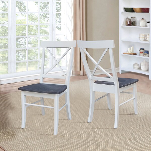 International Concepts 36 in. Solid Wood Round Top Pedestal Dining Table with 4 X-back Dining Chairs in White/Heather Gray - K05-36RT-C613-4