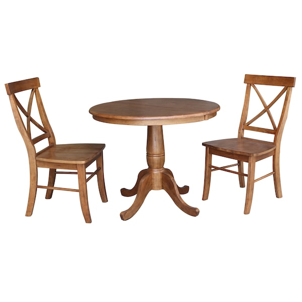 International Concepts Round 36 in Round Extension Dining Table with 2 Chairs, Distressed Oak, 36 in W, 48 in L, 29.3 in H - K42-36RXT-C613-2