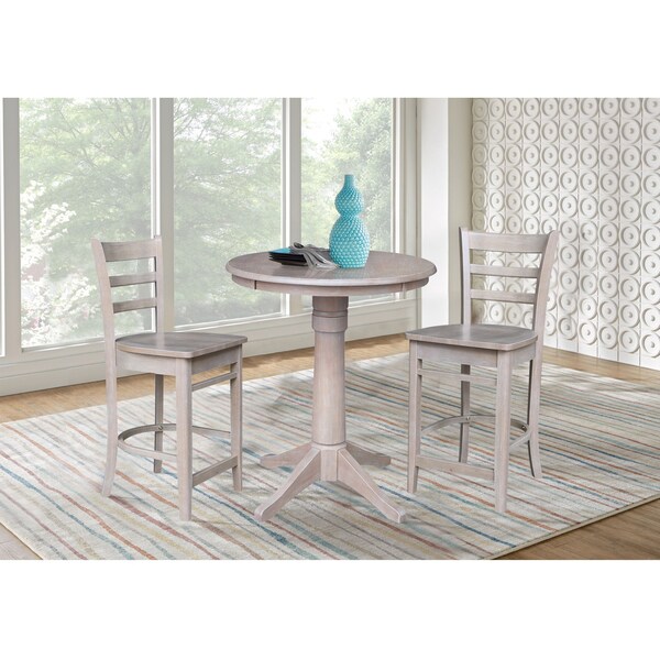 International Concepts 30 in. Round Pedestal Gathering Height Table with 2 Emily Counter Height Stools - 3 Piece Set - K09-30RT-27B-S6172-2