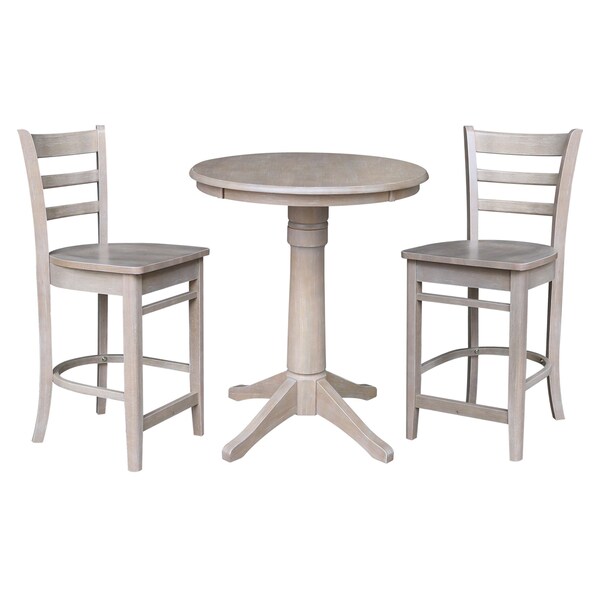 International Concepts 30 in. Round Pedestal Gathering Height Table with 2 Emily Counter Height Stools - 3 Piece Set - K09-30RT-27B-S6172-2