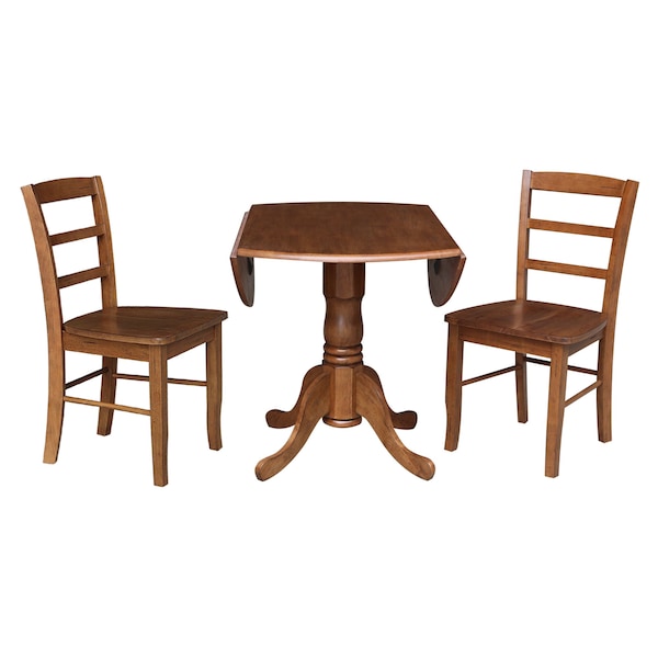 International Concepts 42 in. Dual Drop Leaf Dining Table with 2 Madrid LadderBack Chairs - K42-42DP-C2-2