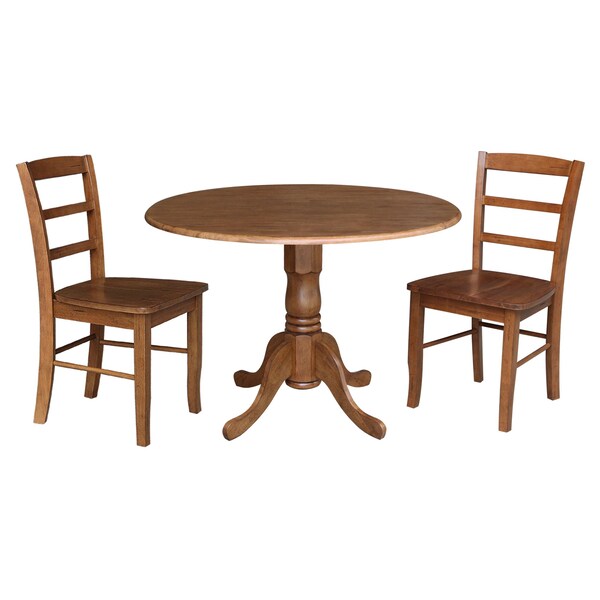 International Concepts 42 in. Dual Drop Leaf Dining Table with 2 Madrid LadderBack Chairs - K42-42DP-C2-2