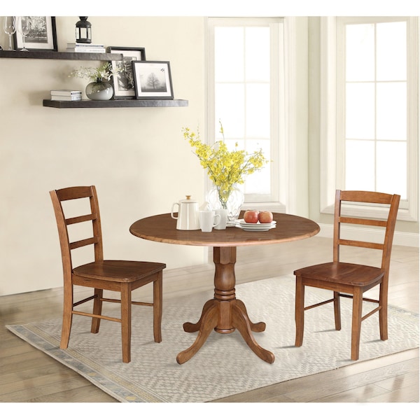 International Concepts 42 in. Dual Drop Leaf Dining Table with 2 Madrid LadderBack Chairs - K42-42DP-C2-2