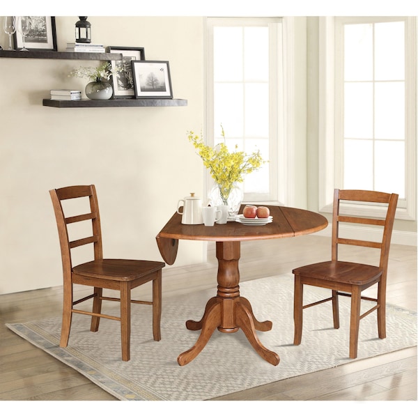 International Concepts 42 in. Dual Drop Leaf Dining Table with 2 Madrid LadderBack Chairs - K42-42DP-C2-2
