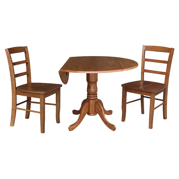 International Concepts 42 in. Dual Drop Leaf Dining Table with 2 Madrid LadderBack Chairs - K42-42DP-C2-2