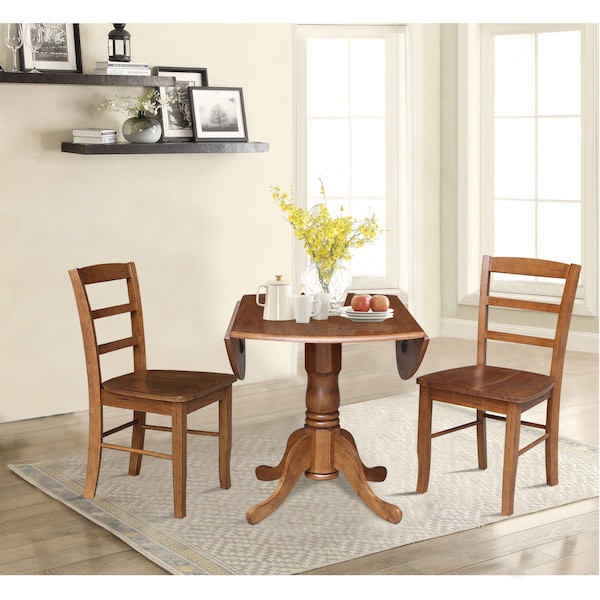 International Concepts 42 in. Dual Drop Leaf Dining Table with 2 Madrid LadderBack Chairs - K42-42DP-C2-2