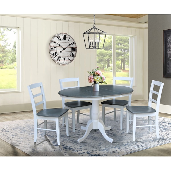 International Concepts 36 in. Round Extension Dining Table with 4 Madrid LadderBack Chairs - 5 Piece Dining Set - K05-36RXT-C2-4