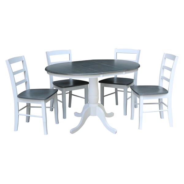 International Concepts 36 in. Round Extension Dining Table with 4 Madrid LadderBack Chairs - 5 Piece Dining Set - K05-36RXT-C2-4