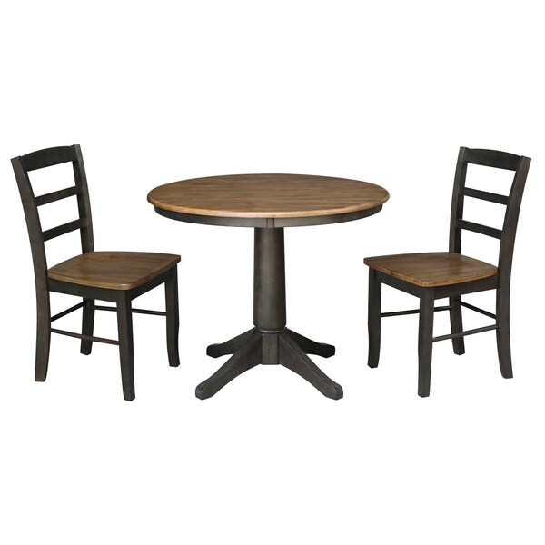 International Concepts 36 in. Round Pedestal Dining Table with 2 Madrid LadderBack Chairs - 3 Piece Dining Set - K45-36RT-27B-C2-2