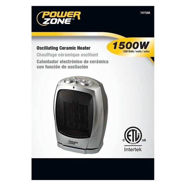 Powerzone PowerZone PTC-903B Ceramic OSC Heater 120V, 750/1500W, Grey - PTC-903B