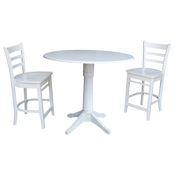 International Concepts Round 42, Rd Pedestal Gathering Height Table, 2 Counter Height Stools, White, 42 in W, 42 in L - K08-42DP-27B-S6172-2