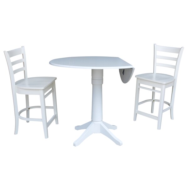 International Concepts Round 42, Rd Pedestal Gathering Height Table, 2 Counter Height Stools, White, 42 in W, 42 in L - K08-42DP-27B-S6172-2
