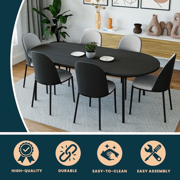 Leisuremod Oval 70.9 in W, 29.5 in L, MDF/Steel, Black - TT70BL