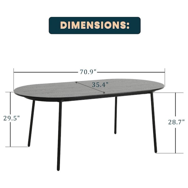 Leisuremod Oval 70.9 in W, 29.5 in L, MDF/Steel, Black - TT70BL