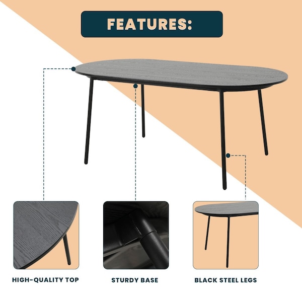 Leisuremod Oval 70.9 in W, 29.5 in L, MDF/Steel, Black - TT70BL
