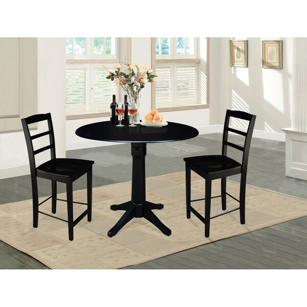 International Concepts Round 42 in Rd Pedestal Gathering Height Table, 2 Counter Height Stools, Black, 42 in W, 42 in L - K46-42DPT-27B-S402-2