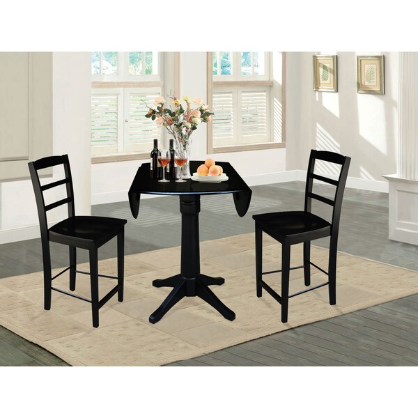 International Concepts Round 42 in Rd Pedestal Gathering Height Table, 2 Counter Height Stools, Black, 42 in W, 42 in L - K46-42DPT-27B-S402-2