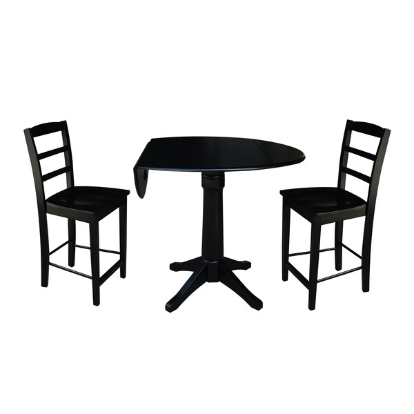 International Concepts Round 42 in Rd Pedestal Gathering Height Table, 2 Counter Height Stools, Black, 42 in W, 42 in L - K46-42DPT-27B-S402-2