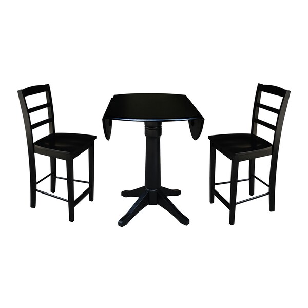 International Concepts Round 42 in Rd Pedestal Gathering Height Table, 2 Counter Height Stools, Black, 42 in W, 42 in L - K46-42DPT-27B-S402-2