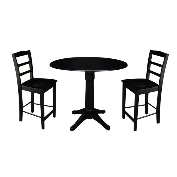 International Concepts Round 42 in Rd Pedestal Gathering Height Table, 2 Counter Height Stools, Black, 42 in W, 42 in L - K46-42DPT-27B-S402-2