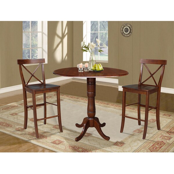 International Concepts Round 42 in Rd Pedestal Bar Height Table, 2 Bar Height Stools, Espresso, 42 in W, 42 in L, Wood - K581-42DPT-6133-2
