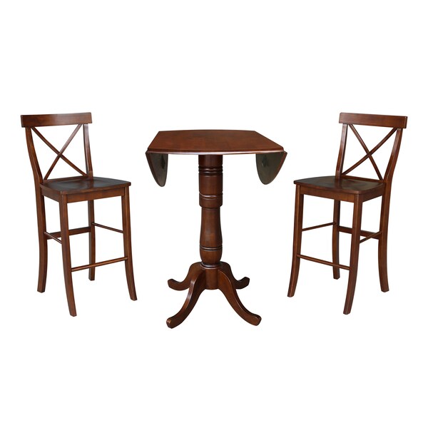 International Concepts Round 42 in Rd Pedestal Bar Height Table, 2 Bar Height Stools, Espresso, 42 in W, 42 in L, Wood - K581-42DPT-6133-2