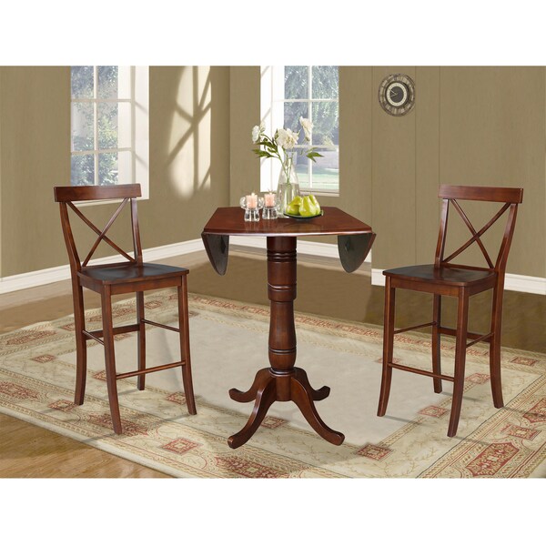 International Concepts Round 42 in Rd Pedestal Bar Height Table, 2 Bar Height Stools, Espresso, 42 in W, 42 in L, Wood - K581-42DPT-6133-2
