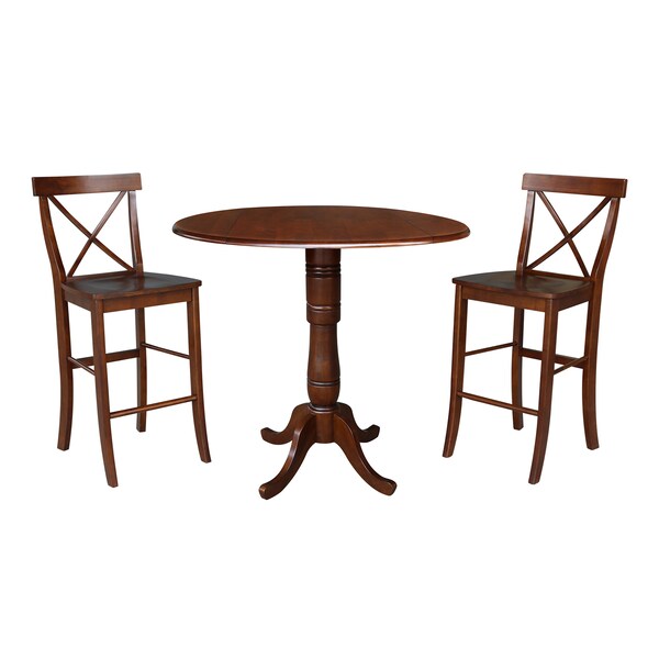 International Concepts Round 42 in Rd Pedestal Bar Height Table, 2 Bar Height Stools, Espresso, 42 in W, 42 in L, Wood - K581-42DPT-6133-2