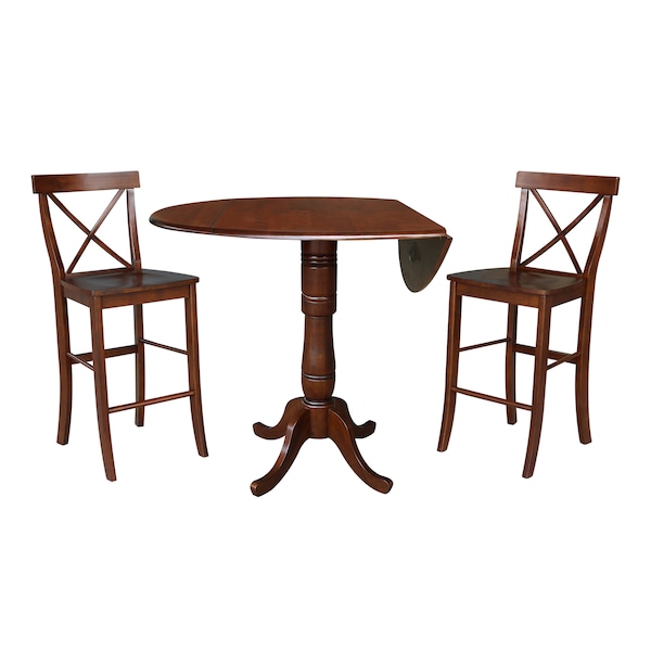 International Concepts Round 42 in Rd Pedestal Bar Height Table, 2 Bar Height Stools, Espresso, 42 in W, 42 in L, Wood - K581-42DPT-6133-2
