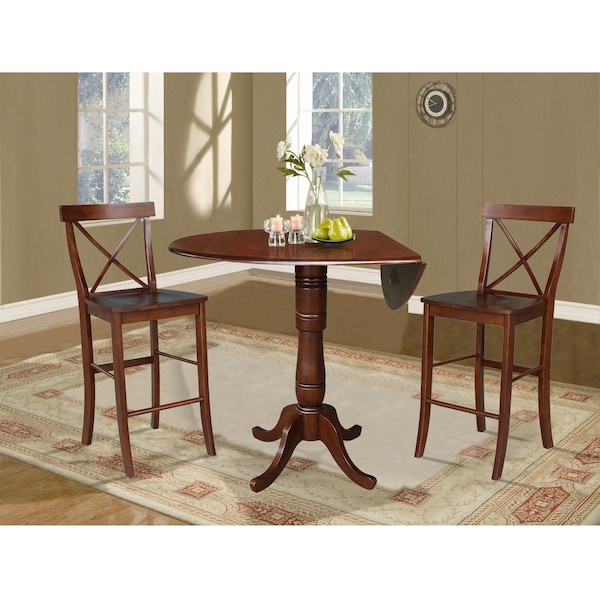 International Concepts Round 42 in Rd Pedestal Bar Height Table, 2 Bar Height Stools, Espresso, 42 in W, 42 in L, Wood - K581-42DPT-6133-2