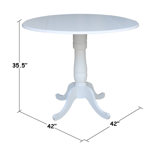International Concepts Round 42, Round dual drop Leaf Pedestal Table, 35.5  inH, White, 42 in W, 42 in L, 35.5 in H, Wood - K08-42DPT-6B