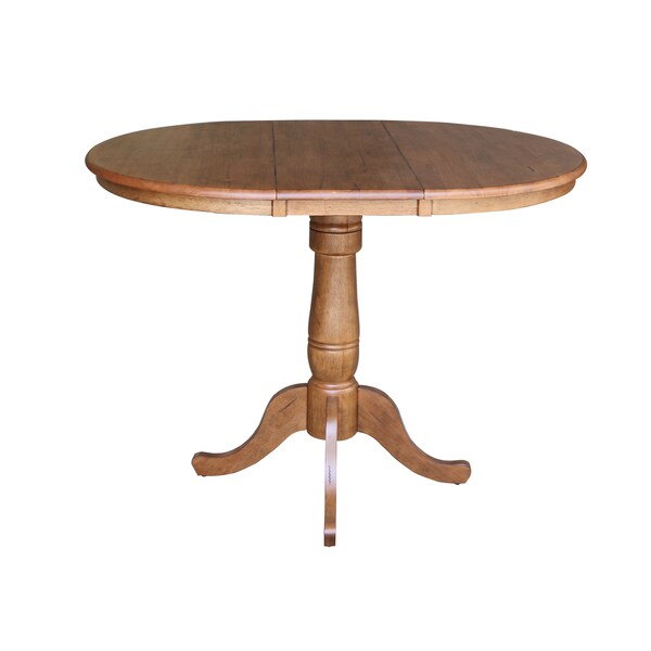 International Concepts Round 36 in Round Extension Dining Table with 4 Stools, Distressed Oak, 36 in W, 48 in L, 35.3 in H - K42-36RXT-6B-S6132-4