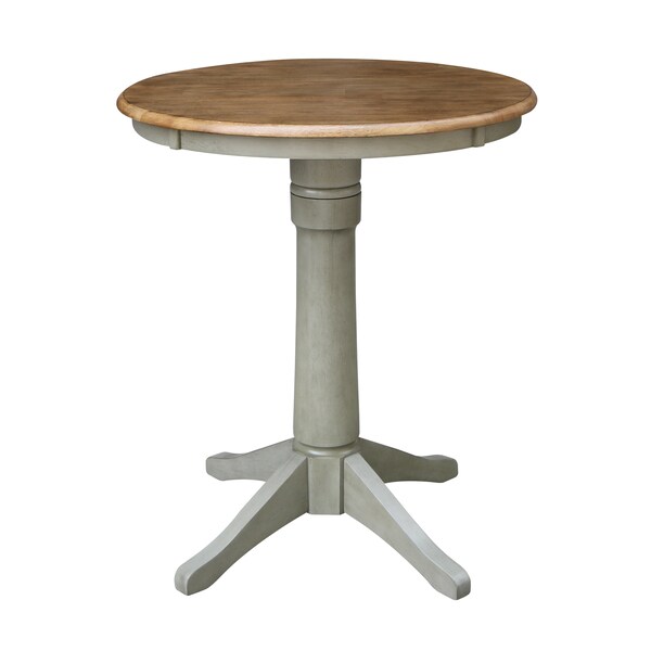 International Concepts Round 30 in Rd Ped Gathering Ht Table, 2 San Remo Stools, Hickory/Stone, 30 in W, 30 in L, 35.9 in H - K41-30RT-27B-S102-2